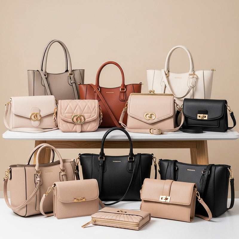 Stylish women handbags and shoulder bags collection in different colors and designs
