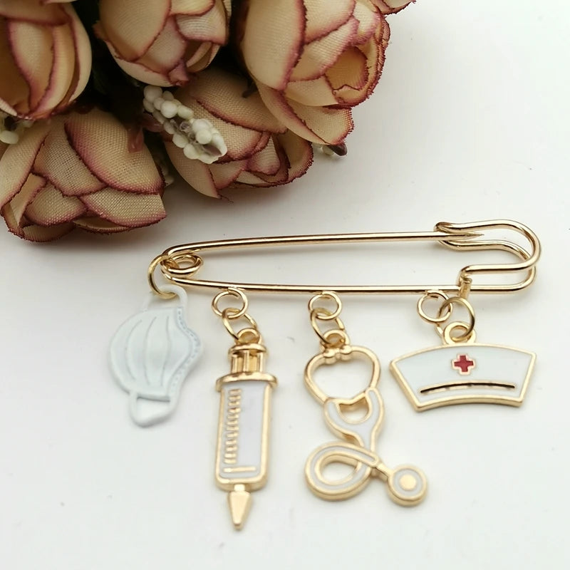 Fashion Dripping Brooch Doctor Medical Tool Stethoscope Syringe Face Mask Ambulance Heart Nurse Medical Gift Brooch Souvenir