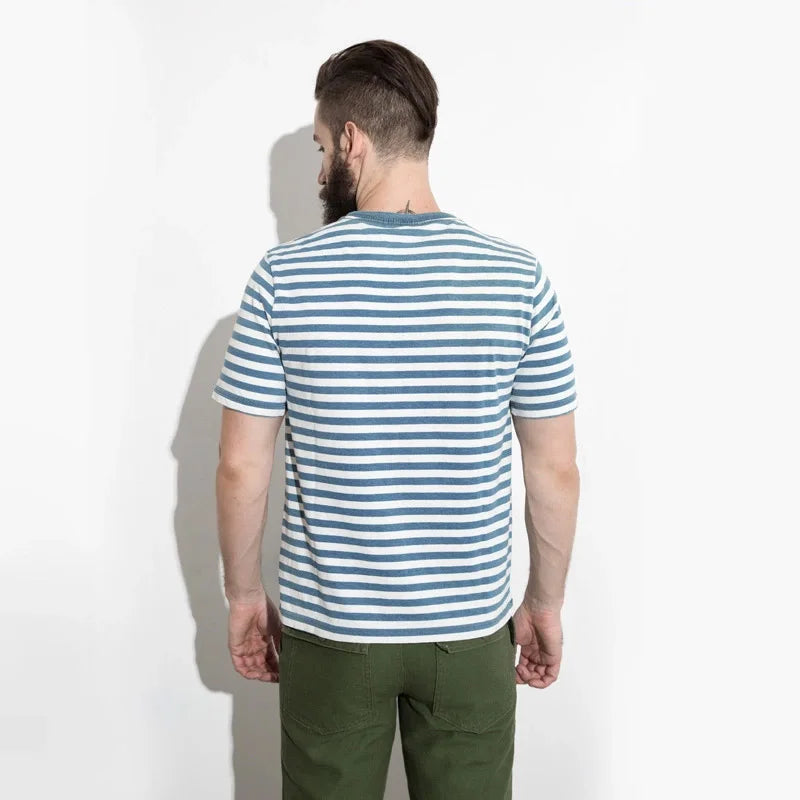 Japanese Retro Blue Striped T Shirt Mens Cotton Casual Tshirts Men Summer Streetwear Sailor Dress Unisex Oversized Breton Tops