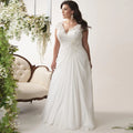 Jiayigong Cheap Plus Size Wedding Dresses Stock Customized Cap Sleeve V-neck Lace Applique Chiffon Beach  Dress Vestido De Novia