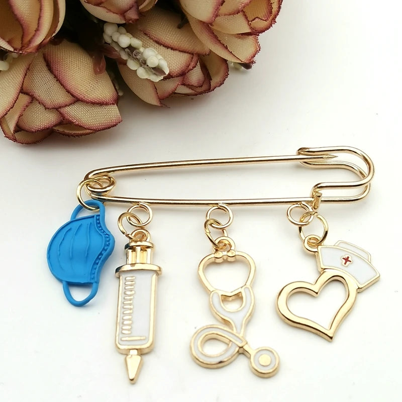 Fashion Dripping Brooch Doctor Medical Tool Stethoscope Syringe Face Mask Ambulance Heart Nurse Medical Gift Brooch Souvenir