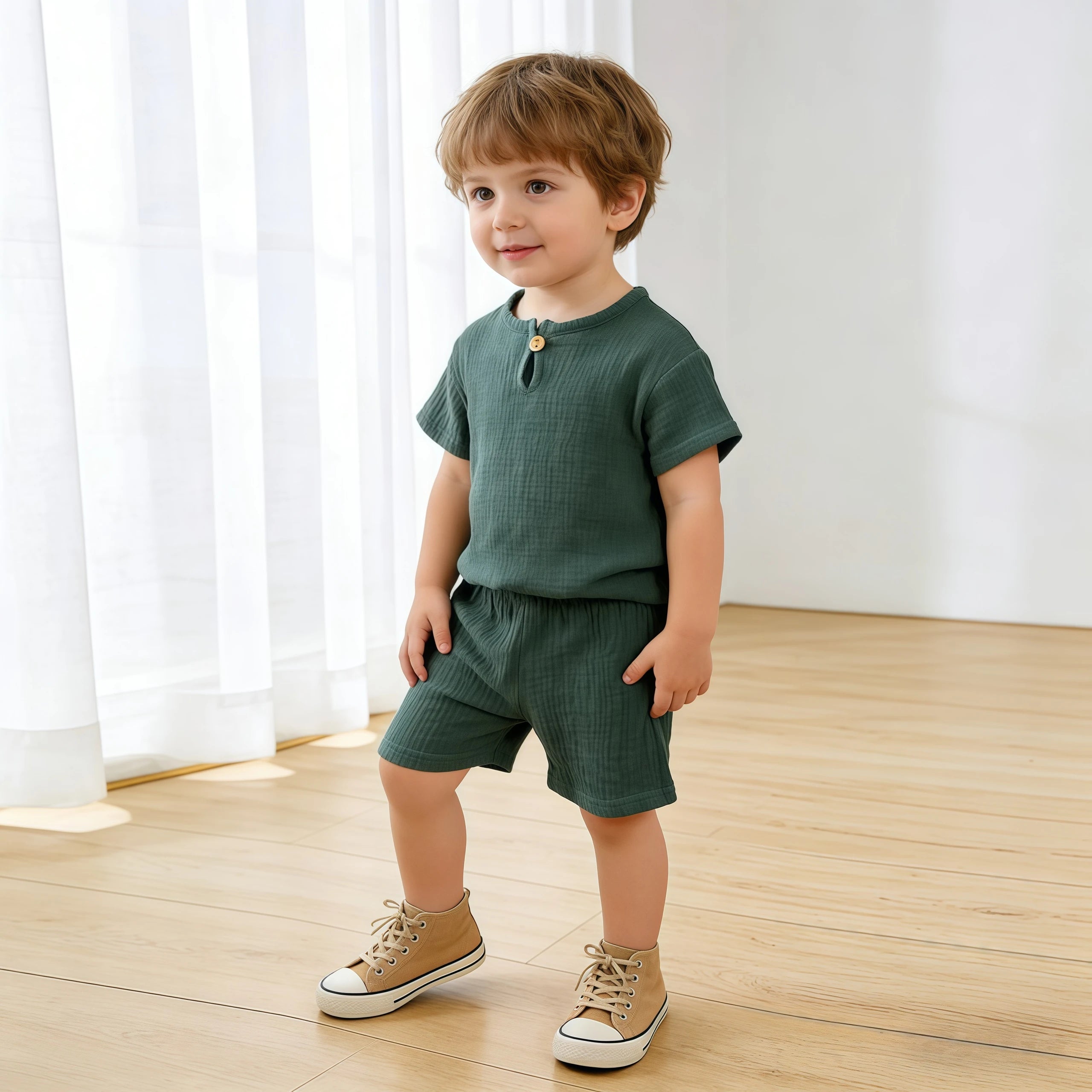 Summer Kids Pajamas Outfit Set Linen Cotton Infant Baby Boys Girls Homewear Suit Newborn T-Shirt+Shorts Children's Clothing