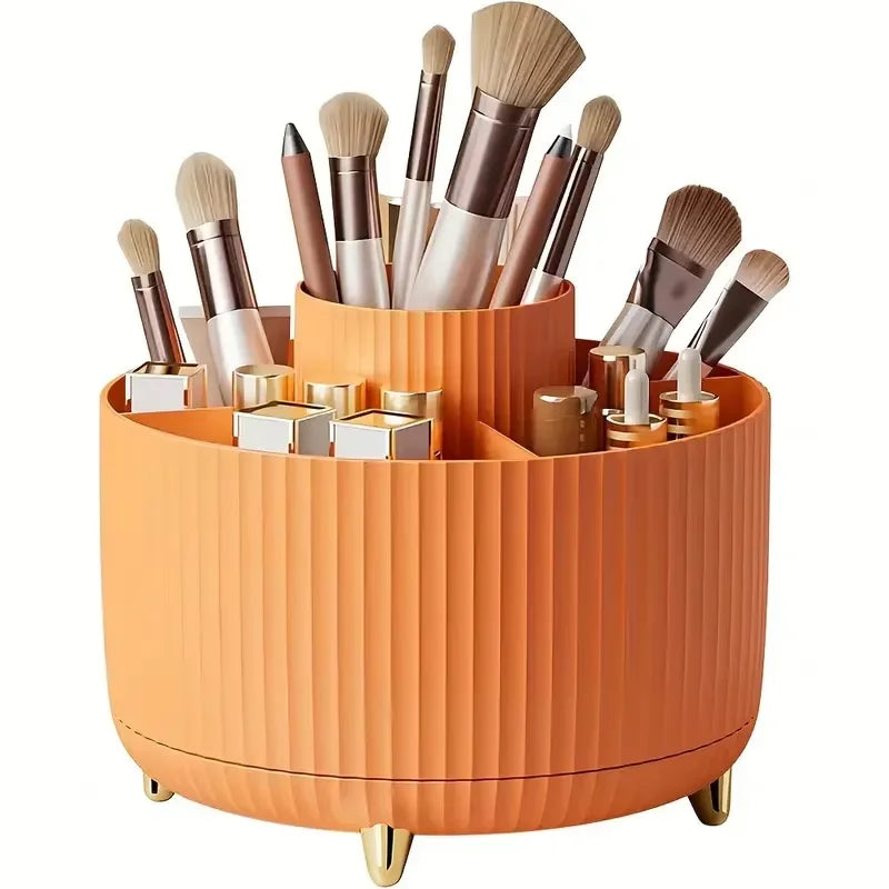 360° Rotating Makeup Organizer Multi-Functional Cosmetic Storage Brush Holder Jewelry Case with 5 Compartments for Vanity Desk