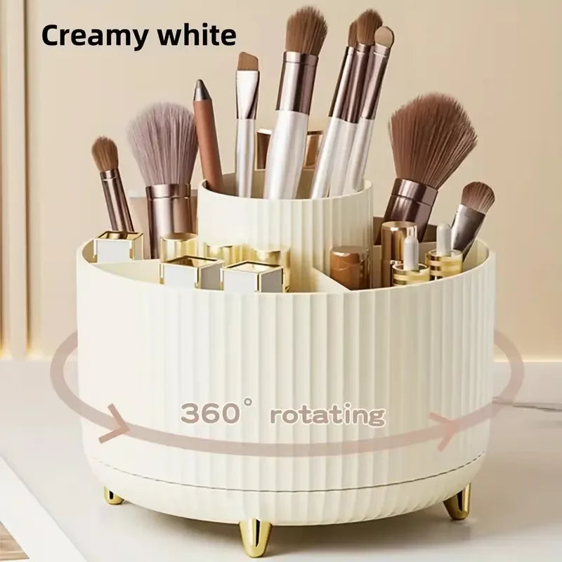 360° Rotating Makeup Organizer Multi-Functional Cosmetic Storage Brush Holder Jewelry Case with 5 Compartments for Vanity Desk