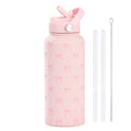 1L/32oz Stainless Steel Sports Insulated Water Bottle Portable Handle Insulated Cup with St Printed Wide Mouth Travel Mug