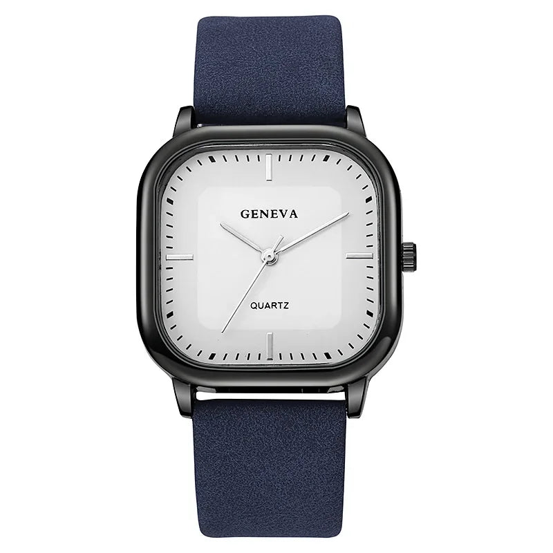 Fashion Quartz Watch Square Dial Leather Men Business Wristwatch Black White Minimalist Luxury Brand Watches Relogios Masculino