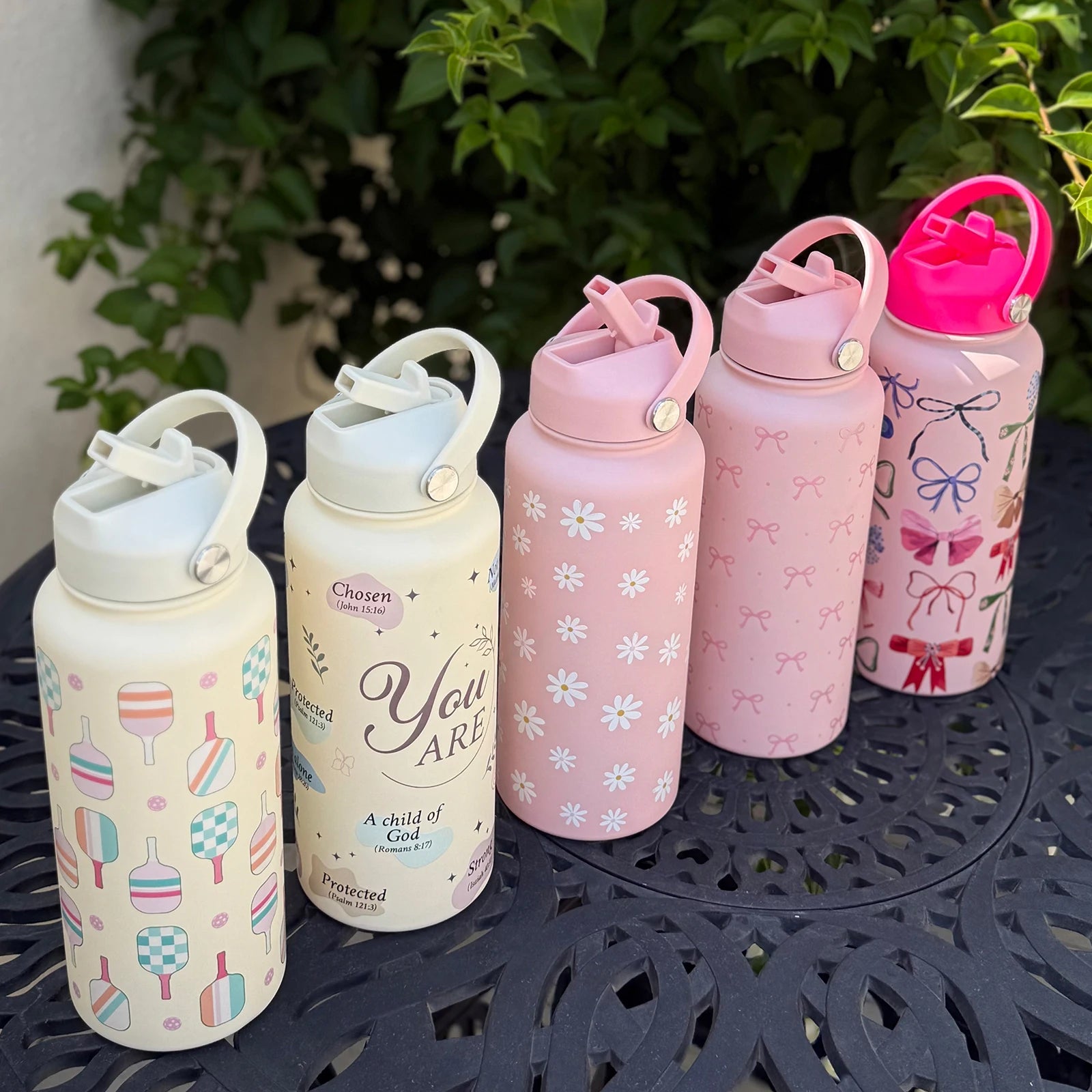 1L/32oz Stainless Steel Sports Insulated Water Bottle Portable Handle Insulated Cup with St Printed Wide Mouth Travel Mug