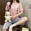 Korean Version Pajamas Women Summer Imitation Cotton Short Sleeve Capri Pants Home Wear Summer Casual Daily Cute Plus-size Suit