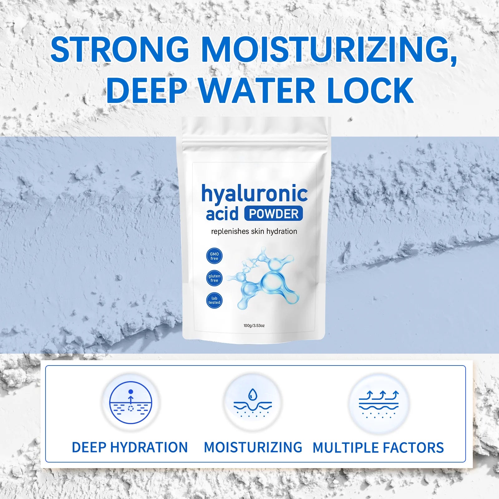 Anti-Aging HA Mask Powder 100g - With tweezers, deep hydration collagen boost. Wrinkle reducing facial care treatment formula.