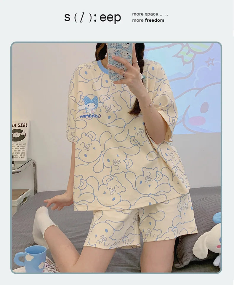 Pajamas Women's Summer Short-Sleeved Pure Thin Korean version Lovely Home Clothes Two-piece Suit Summer