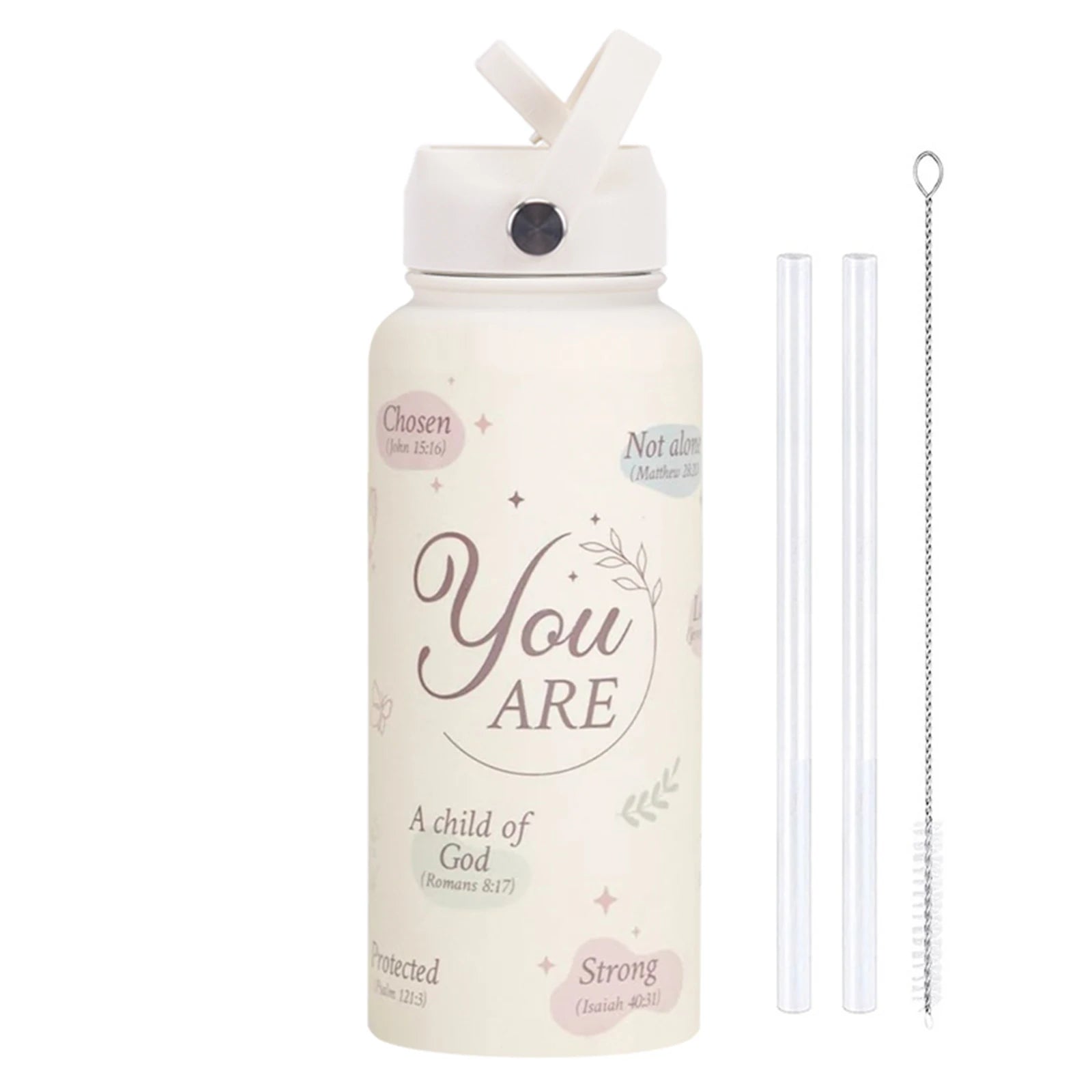 1L/32oz Stainless Steel Sports Insulated Water Bottle Portable Handle Insulated Cup with St Printed Wide Mouth Travel Mug