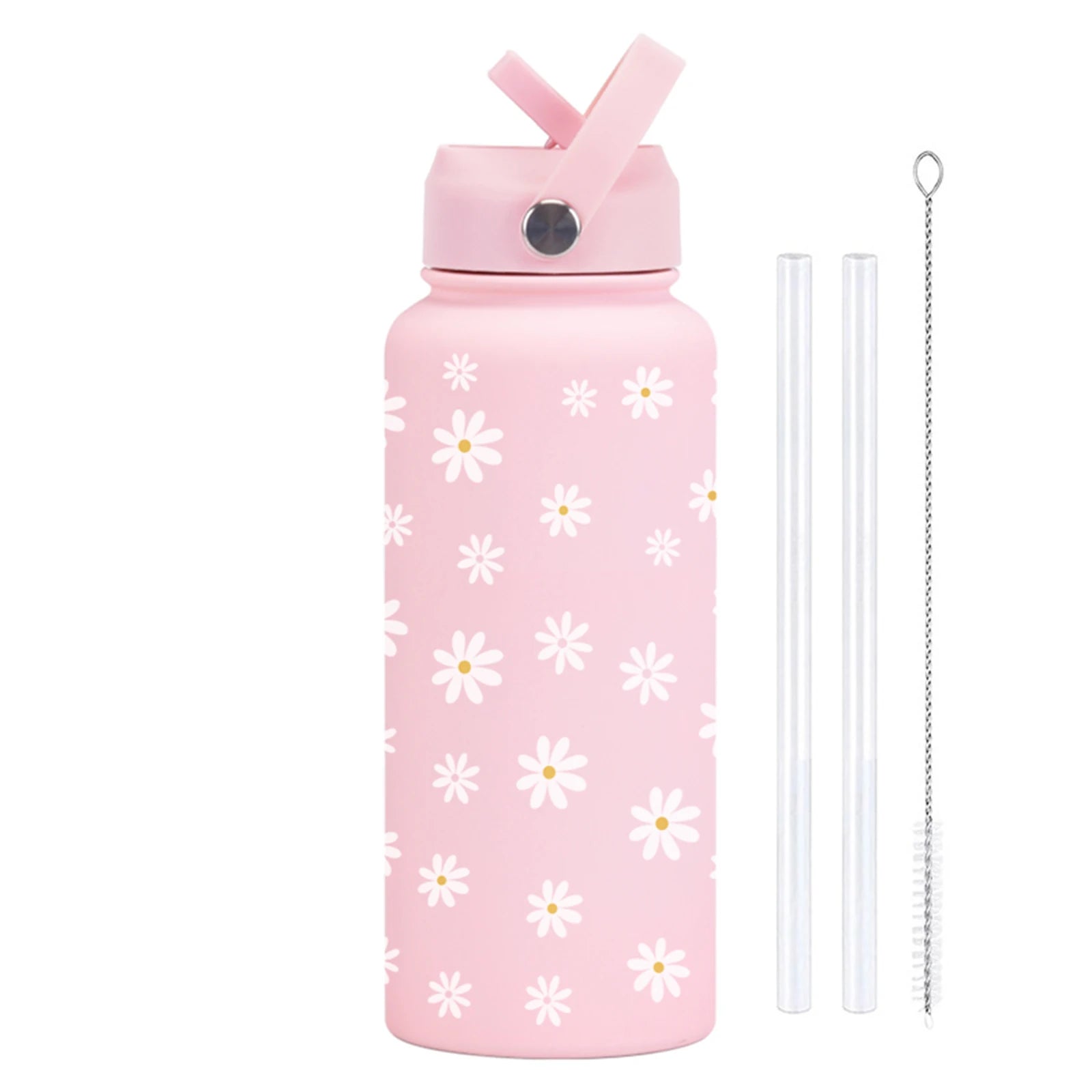 1L/32oz Stainless Steel Sports Insulated Water Bottle Portable Handle Insulated Cup with St Printed Wide Mouth Travel Mug
