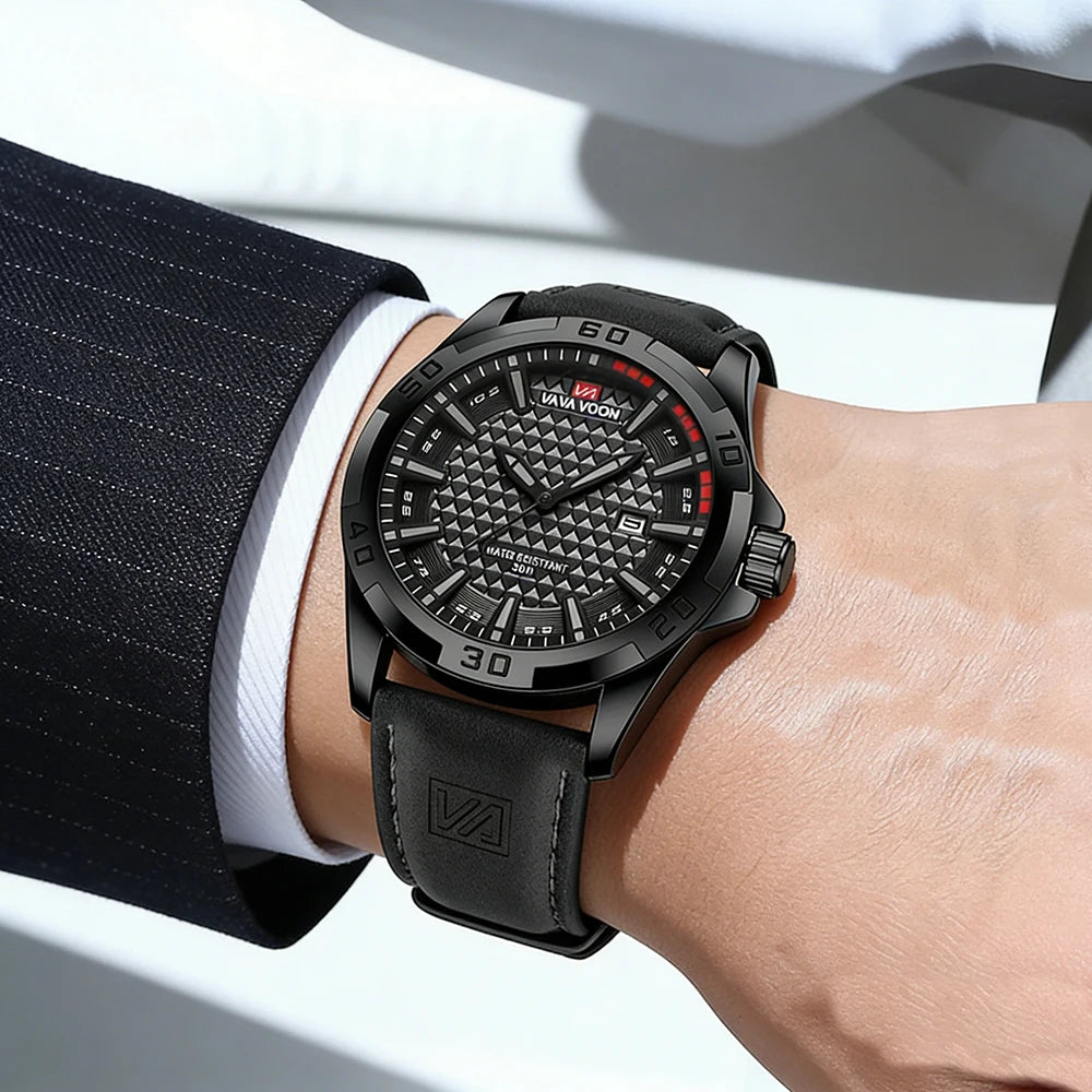 New European and American Style Men's High-End Fashion Leather Belt Business Simple Calendar Waterproof Luminous Quartz Watch