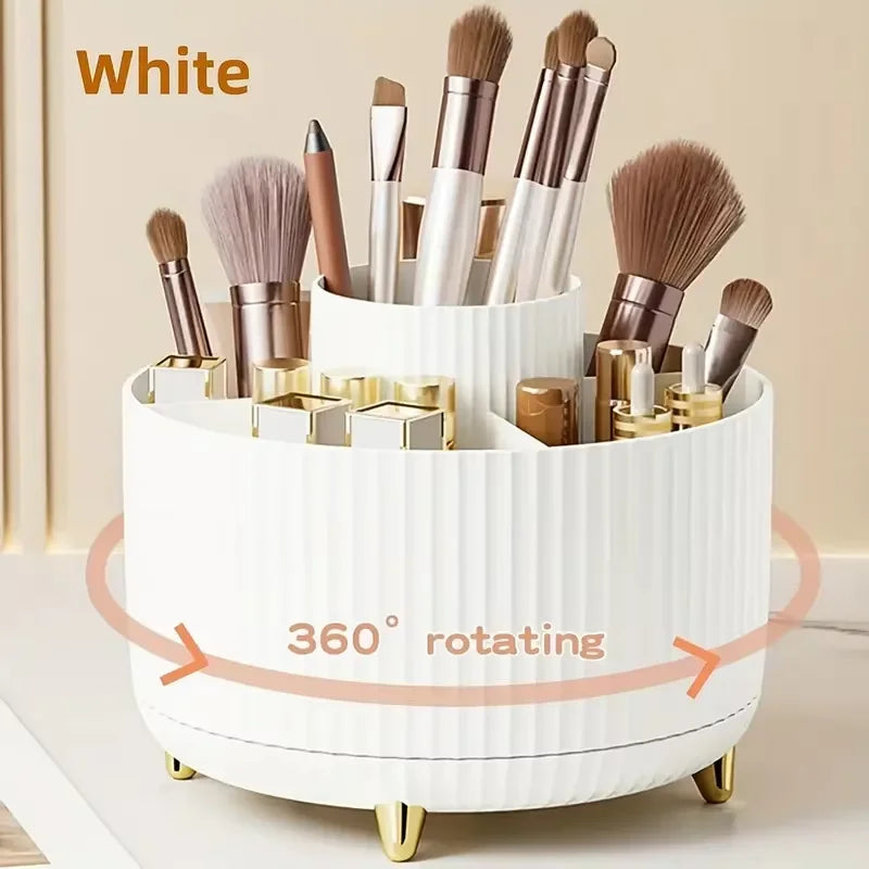 360° Rotating Makeup Organizer Multi-Functional Cosmetic Storage Brush Holder Jewelry Case with 5 Compartments for Vanity Desk