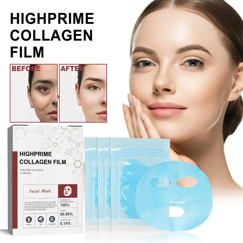 3pcs Soluble Collagen Face Mask Collagen Facial Mask Melting Collagen Film Anti Wrinkle Anti-Aging Mask for All Skin Types