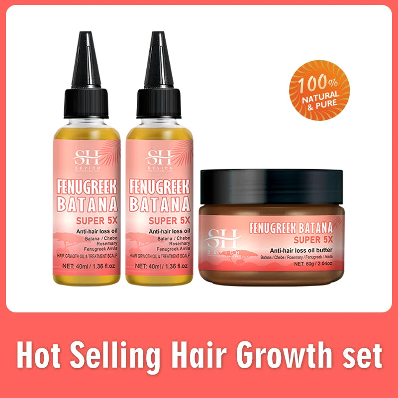 Naturals Anti-Hair Loss Oil Super 5x set African fast hair growth Chebe Batana oil butter  Fenugreek hair regrowth treatment