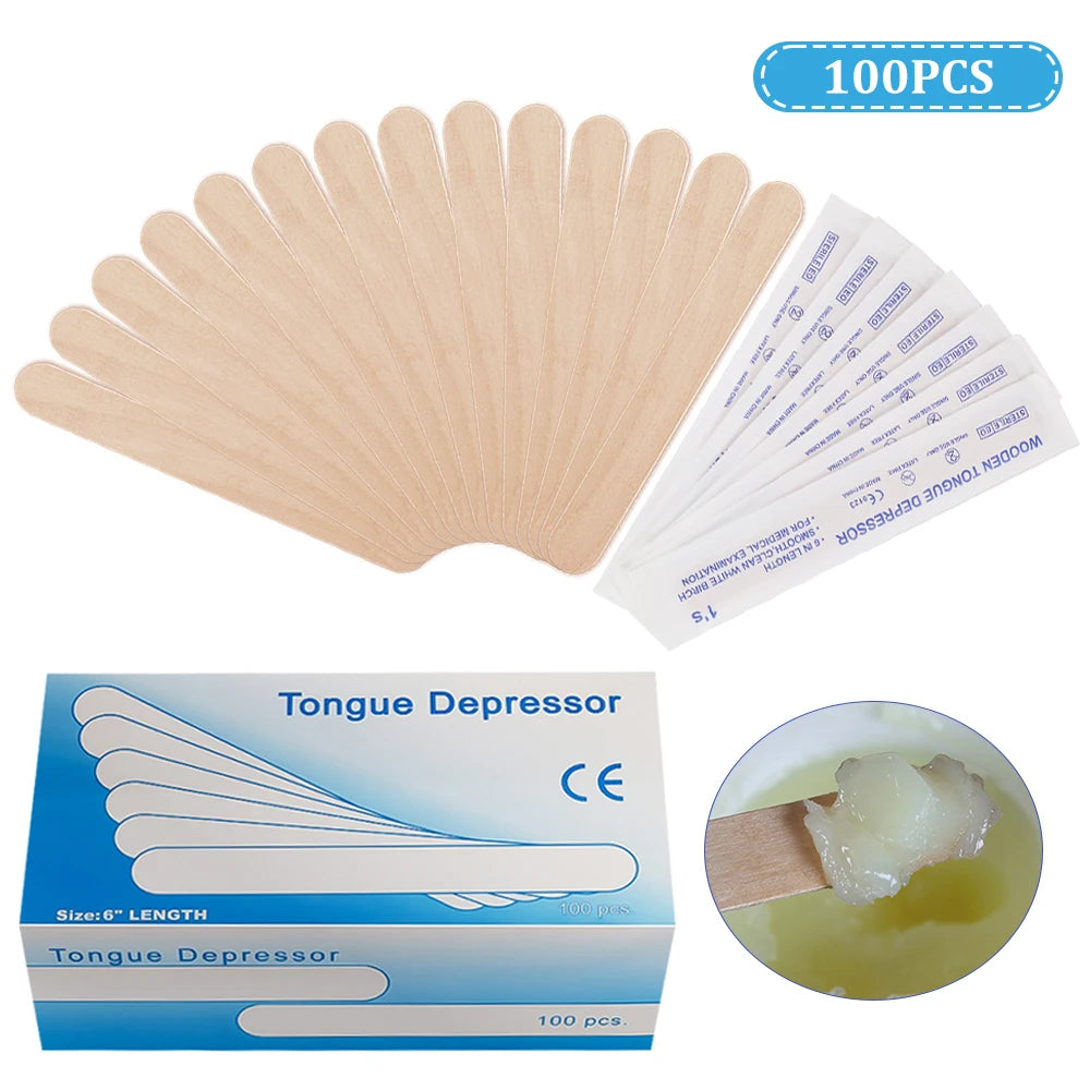 Disposable Wooden Tongue Depressor for Tattoo, Waxing Stick, Individual Pack Removal, Tongue Beauty Tool, 10/30/50/100/200Pcs