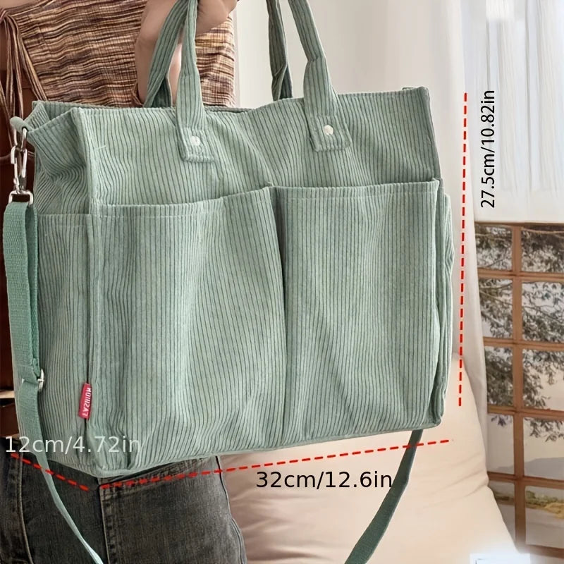 Corduroy Crossbody Tote Bag Stylish Commuter Shoulder Bag with Multiple Spacious Pockets Handbag for Women