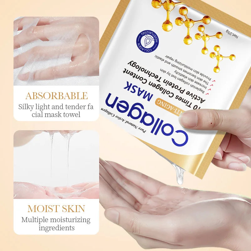10pcs SADOER Collagen Facial Masks for Face skincare Moisturizing Brightening Hydrating Firming Face Mask Sheet Mask Skin Care