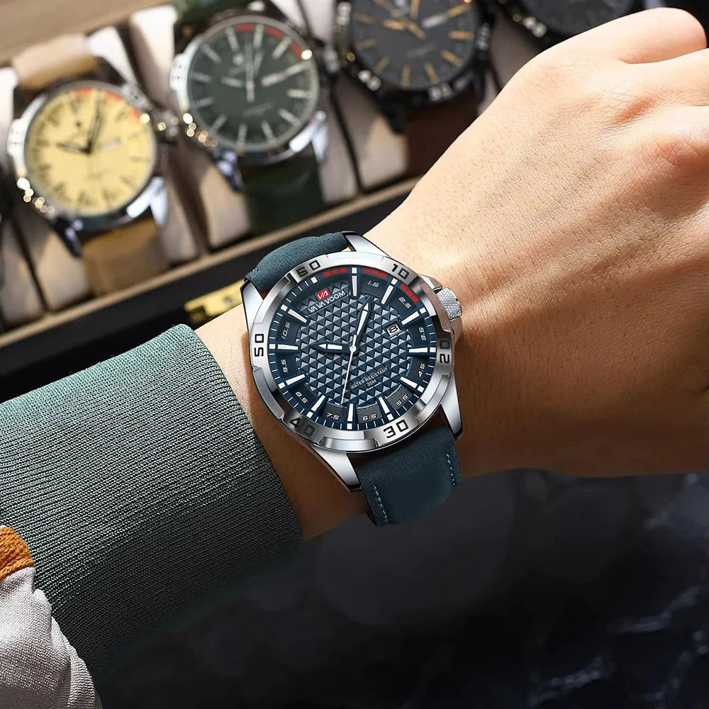 New European and American Style Men's High-End Fashion Leather Belt Business Simple Calendar Waterproof Luminous Quartz Watch