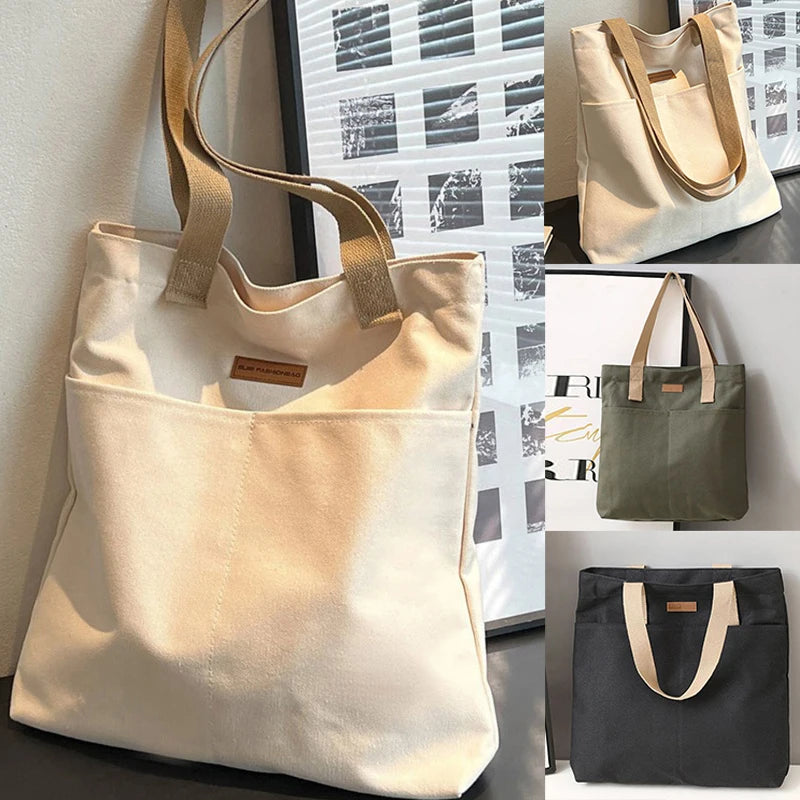 1Pc Women's Tote Bag Canvas Sewing Thread Large Capacity Advanced Sense Handbag Convenient Practical Female's Commuter Bag