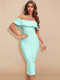 BEAUKEY Elegant Women Luxury Red Evening Wedding Bandage Dress Ruffles Split Bodycon Dress XL Celebrity Vestidos Party Maxi