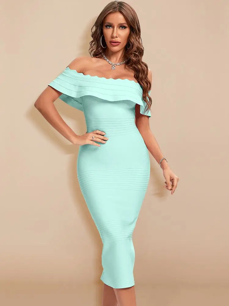 BEAUKEY Elegant Women Luxury Red Evening Wedding Bandage Dress Ruffles Split Bodycon Dress XL Celebrity Vestidos Party Maxi