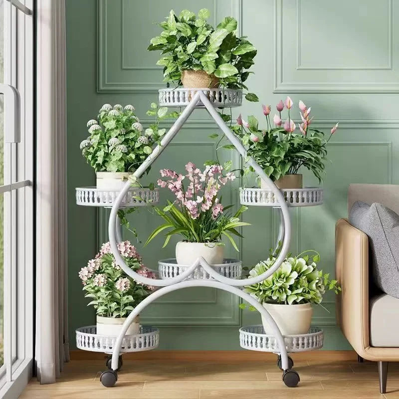 Metal Plant Stand Planter Shelf Floor-Standing Flower Pot Stand Living Room Movable Iron Multi-layer Flower Pot Display Rack