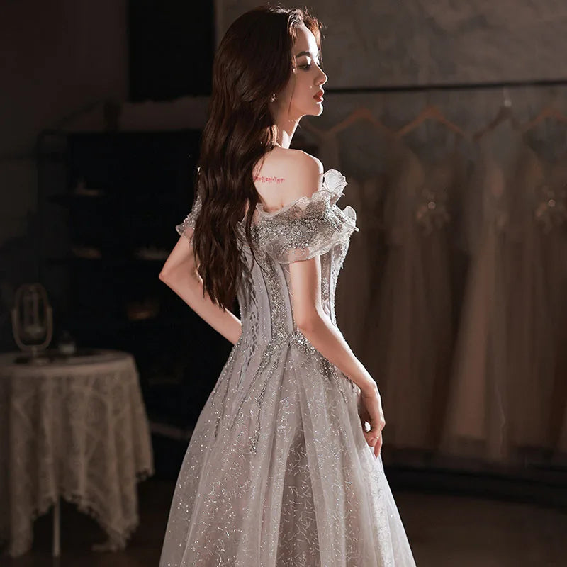 DongCMY Luxury Evening Dresses 2026 New Backless Formal Special Party Silver Glitter Gala Dress Sequined For Women Customized