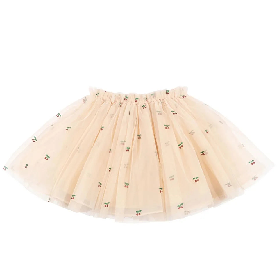 Summer KS Baby Girls Cherry Mesh Dress Kids Clothes Girls Princess Dresses Children Skirts Christmas Party Long Sleeve Vestidos