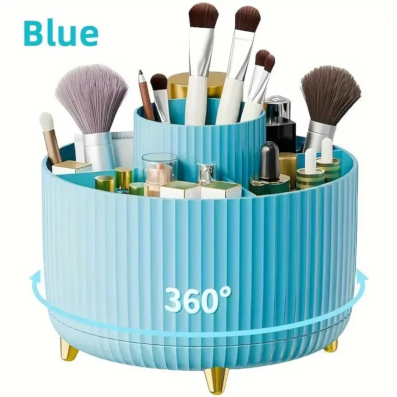 360° Rotating Makeup Organizer Multi-Functional Cosmetic Storage Brush Holder Jewelry Case with 5 Compartments for Vanity Desk