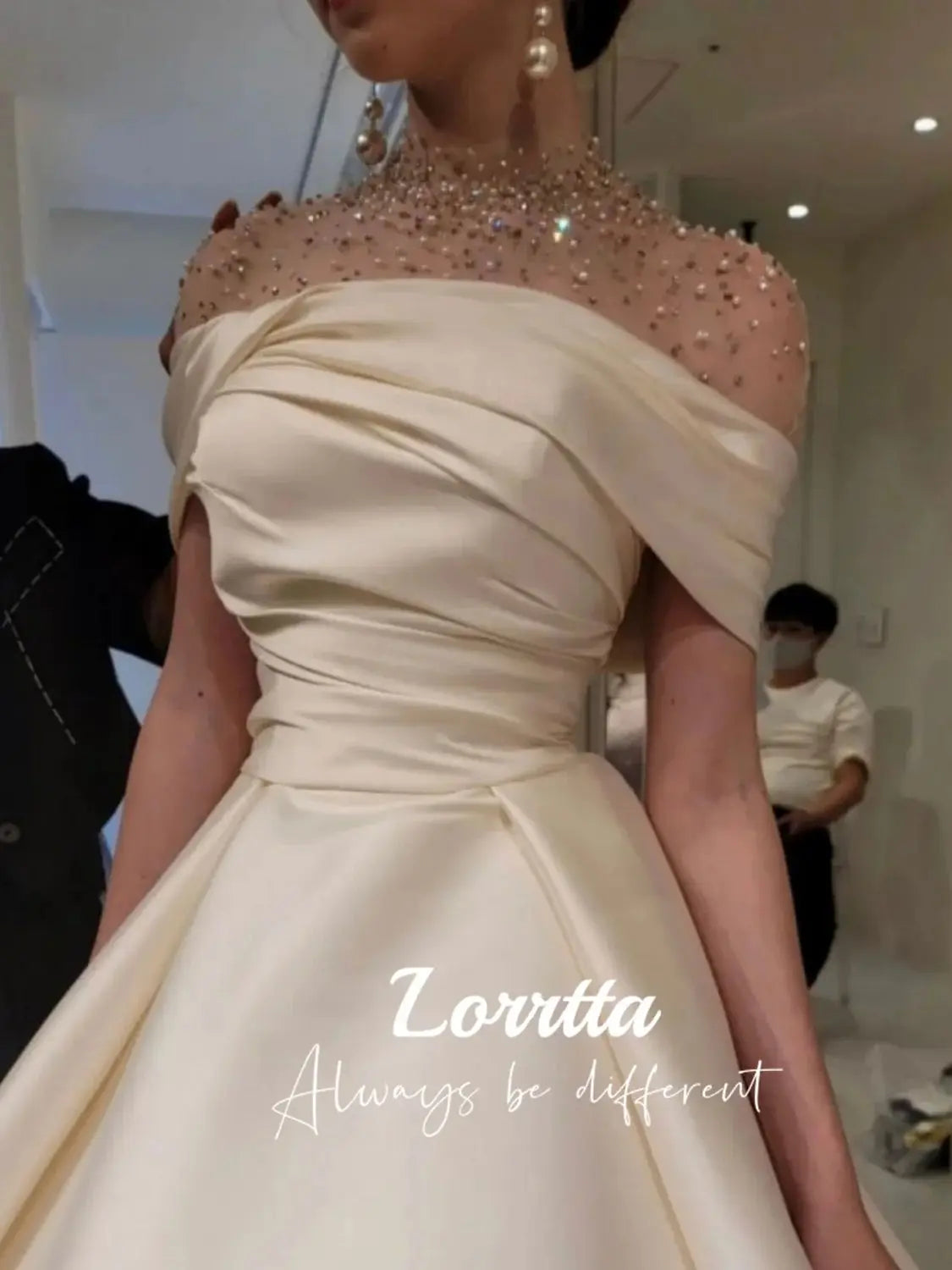 Lorrtta High Neck Women's A Line Dress Party Wedding Evening Gown Luxury Satin Ball Gown Elegant Prom Dress Robe customized