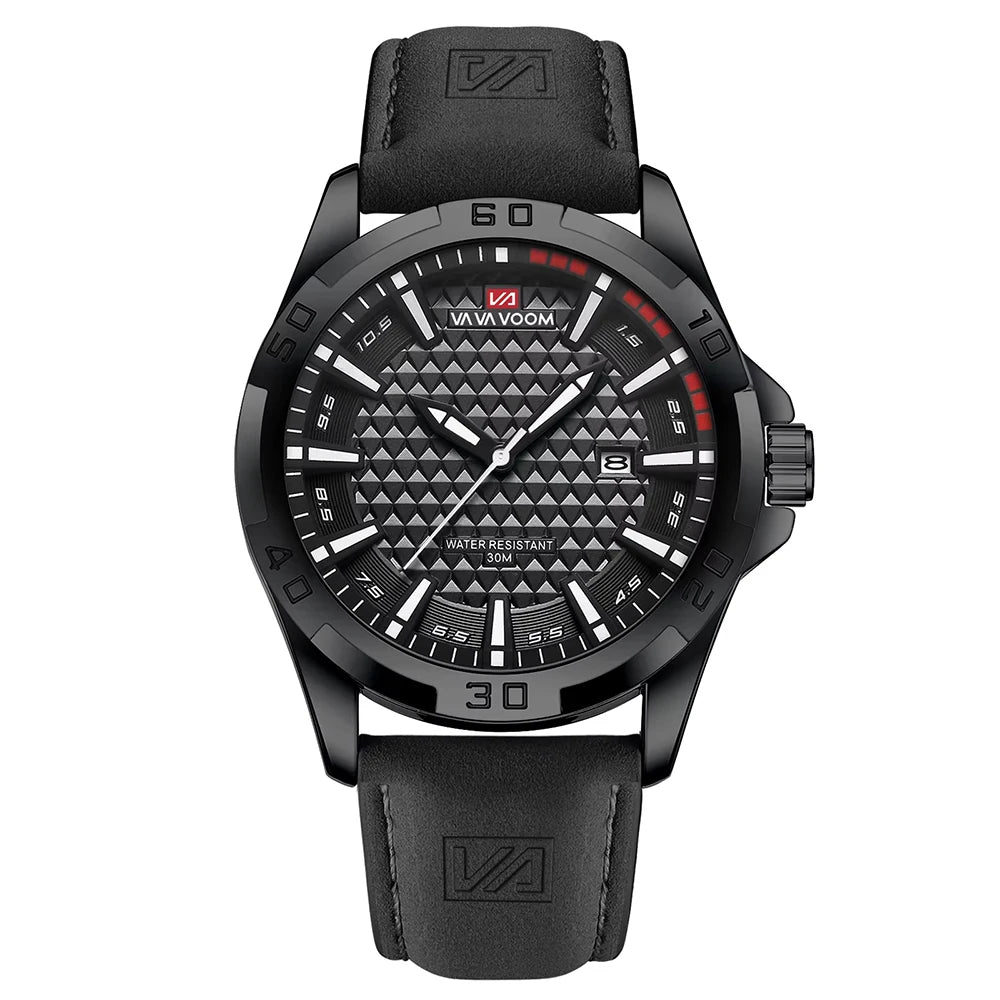 New European and American Style Men's High-End Fashion Leather Belt Business Simple Calendar Waterproof Luminous Quartz Watch