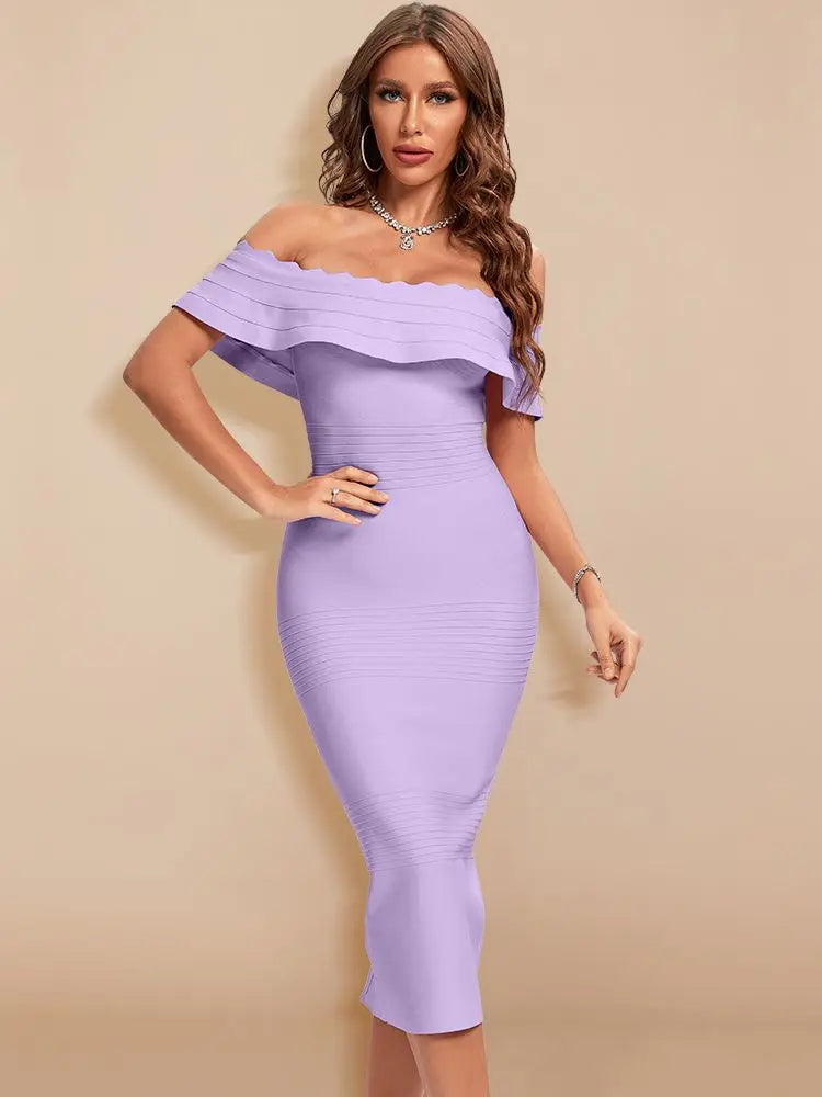 BEAUKEY Elegant Women Luxury Red Evening Wedding Bandage Dress Ruffles Split Bodycon Dress XL Celebrity Vestidos Party Maxi