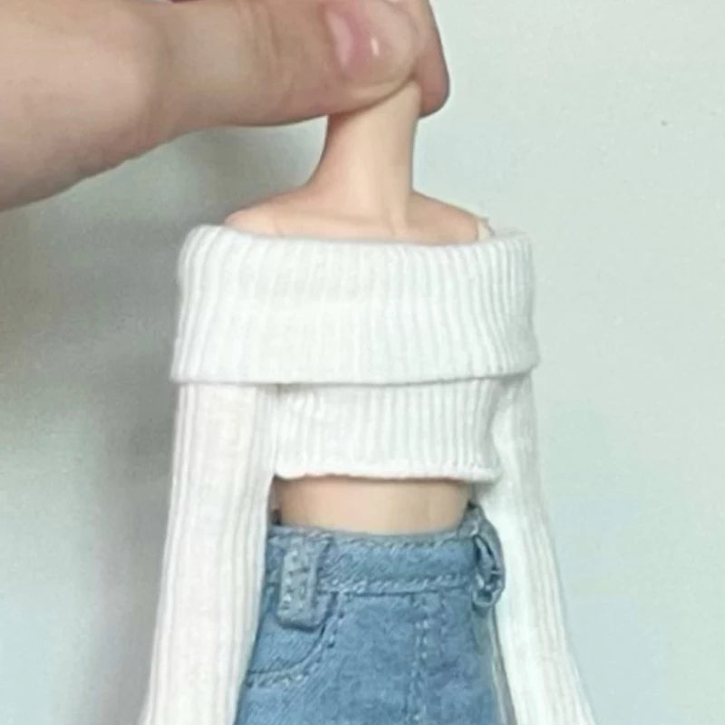 New Handmade Blythe Doll Clothes Off Shoulder Sweater Knit Tops and Split Denim Long Skirt Mini Dress for Blyth OB24 1/6 Dolls