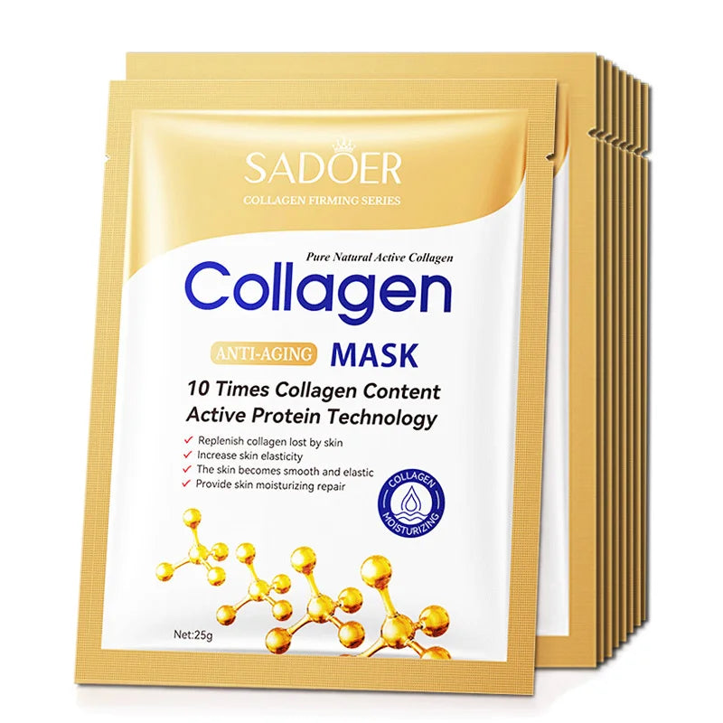 10pcs SADOER Collagen Facial Masks for Face skincare Moisturizing Brightening Hydrating Firming Face Mask Sheet Mask Skin Care
