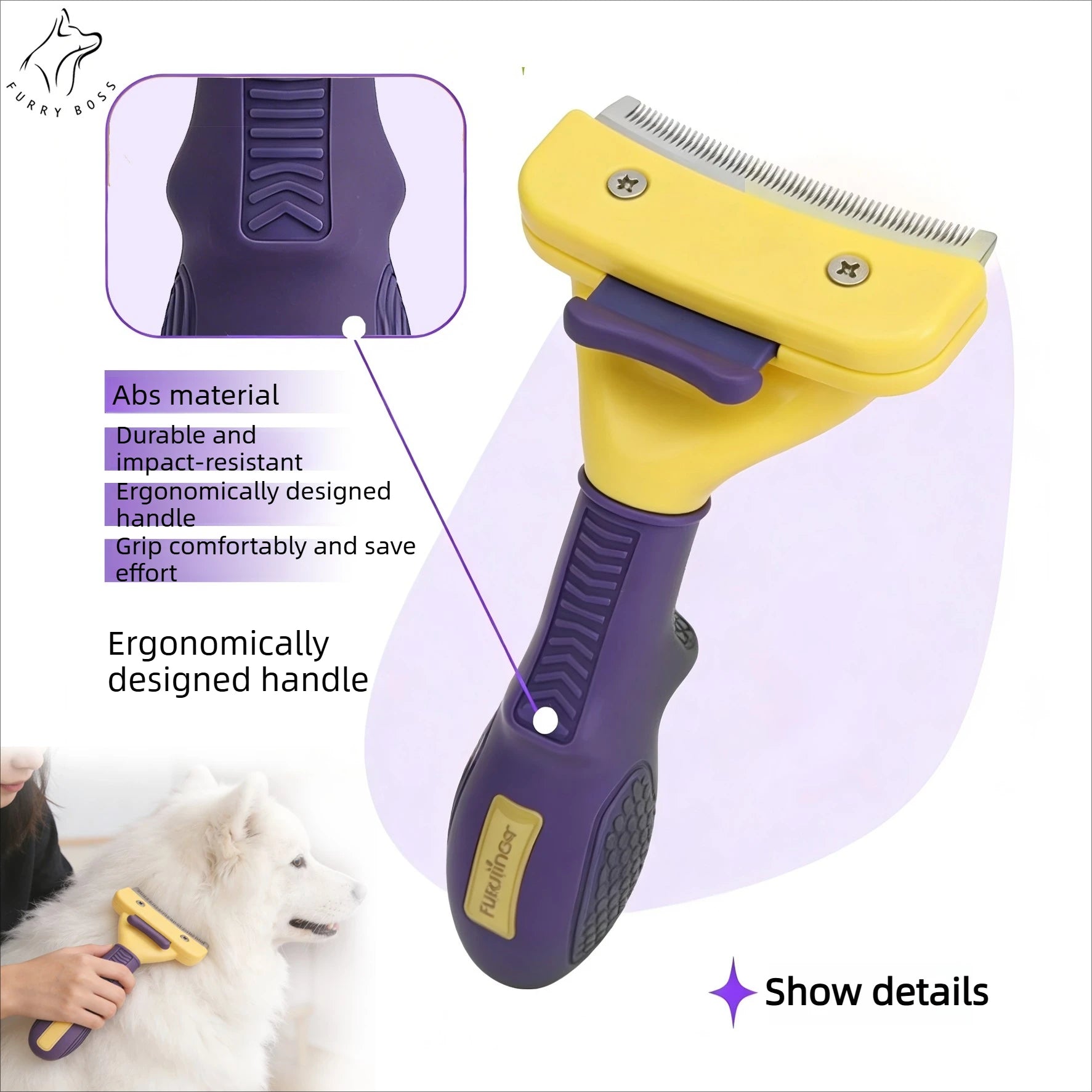 Pet brush, pet grooming tool, deshedding comb, Teddy and Golden Retriever hair removal brush, pet cleaning supplies