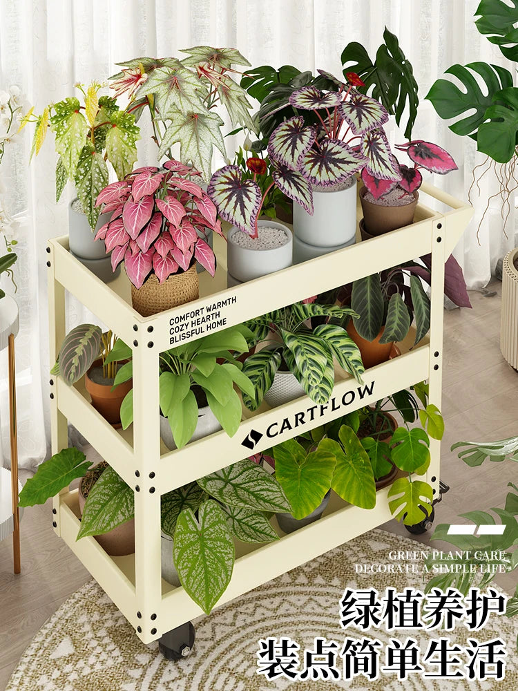 Luxury Style Metal Indoor Plant Stand Movable Balcony Pot Display Rack Floor Storage Organizer Greenery Iron Flower Holder