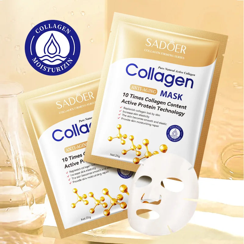 10pcs SADOER Collagen Facial Masks for Face skincare Moisturizing Brightening Hydrating Firming Face Mask Sheet Mask Skin Care