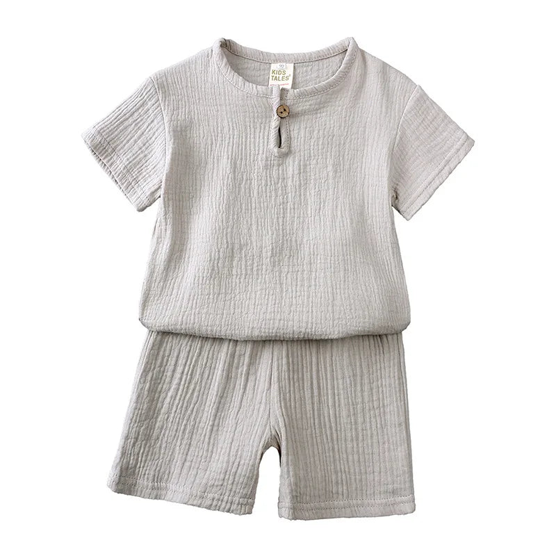 Summer Kids Pajamas Outfit Set Linen Cotton Infant Baby Boys Girls Homewear Suit Newborn T-Shirt+Shorts Children's Clothing