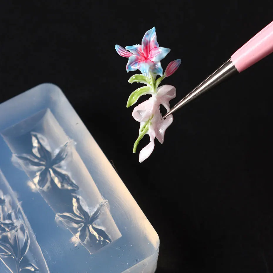 1pcs 3D Elegant Lily Nail Charms Mold Spring Summer Flower Nail Art Resin Silicone Mould Korean Stamping Plate For Beauty Tool