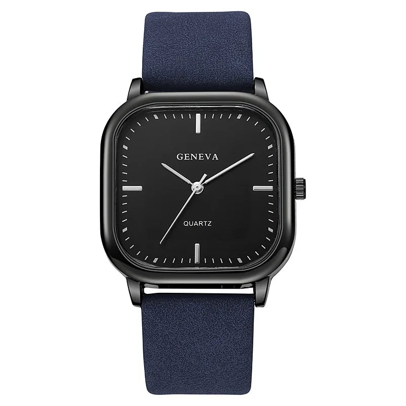 Fashion Quartz Watch Square Dial Leather Men Business Wristwatch Black White Minimalist Luxury Brand Watches Relogios Masculino