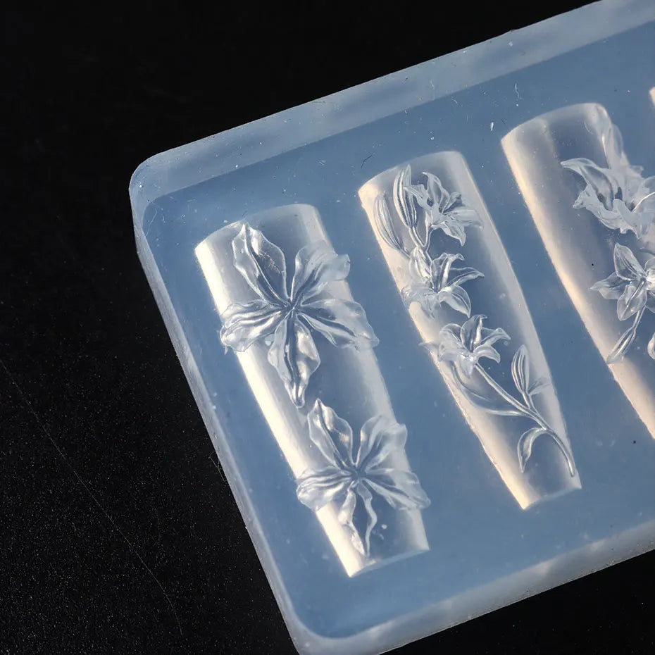1pcs 3D Elegant Lily Nail Charms Mold Spring Summer Flower Nail Art Resin Silicone Mould Korean Stamping Plate For Beauty Tool