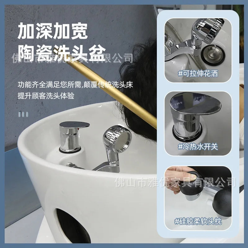 High-end Hair Salon Intelligent Electric Massage Shampoo Bed Barber Shop Special Water Circulation Fumigation Head Treatment Hai