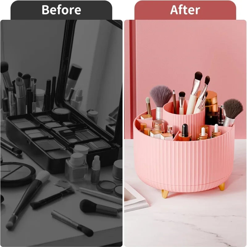 360° Rotating Makeup Organizer Multi-Functional Cosmetic Storage Brush Holder Jewelry Case with 5 Compartments for Vanity Desk