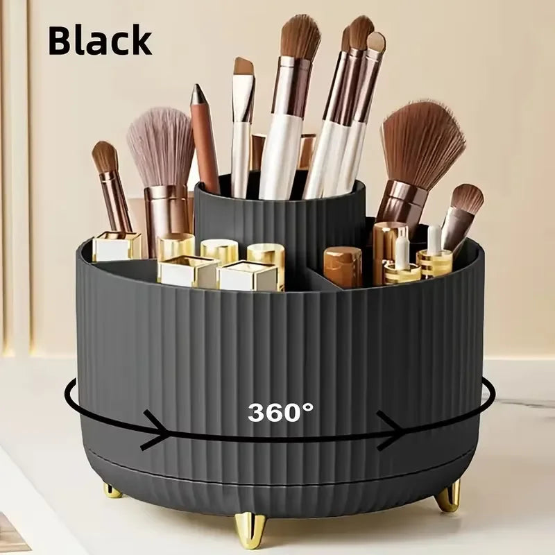 360° Rotating Makeup Organizer Multi-Functional Cosmetic Storage Brush Holder Jewelry Case with 5 Compartments for Vanity Desk
