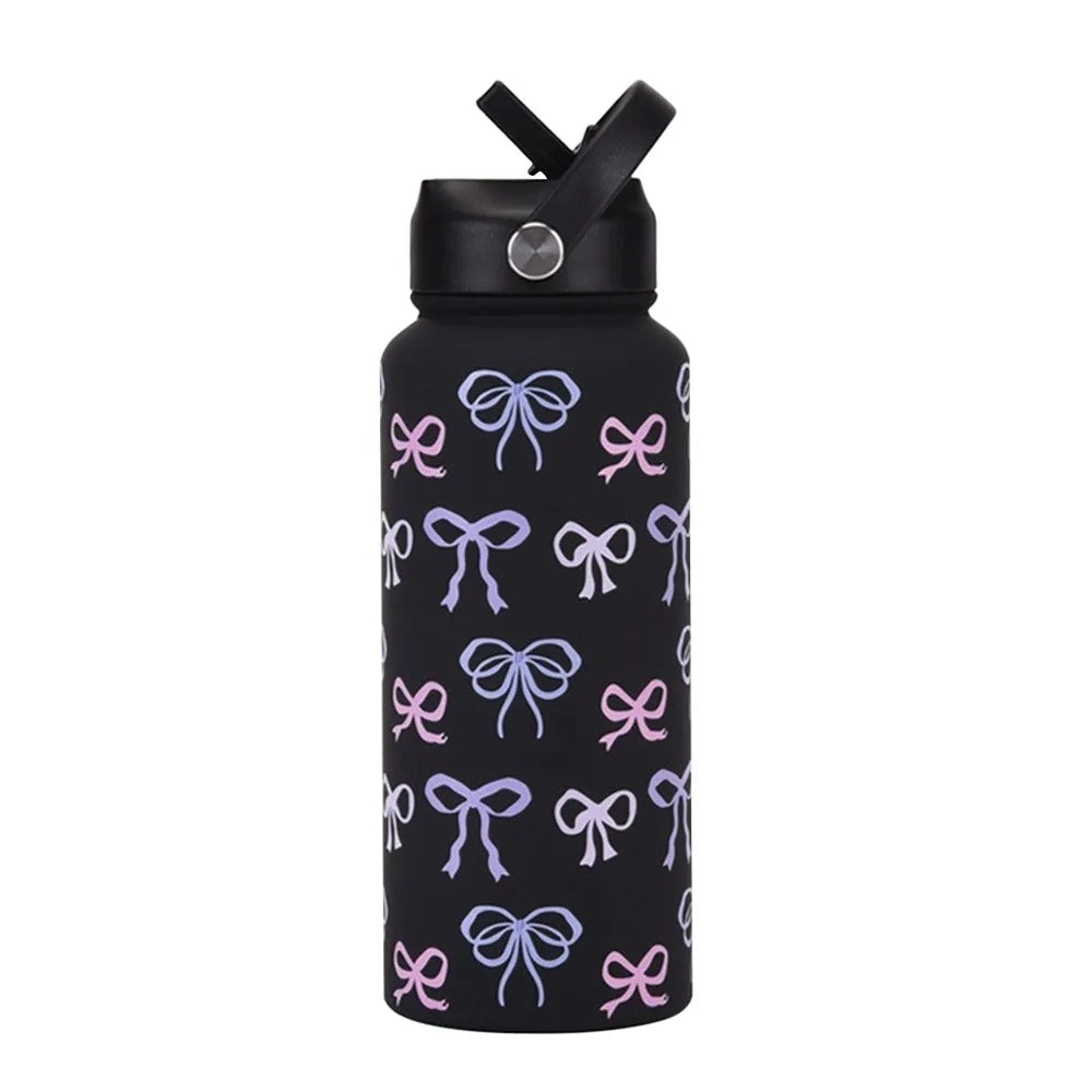 1L Capacity 1000ML Tumbler Printed Design With Straw Vacuum Bottle Large Capacity 304 Stainless Steel Stainless Steel Tumbler