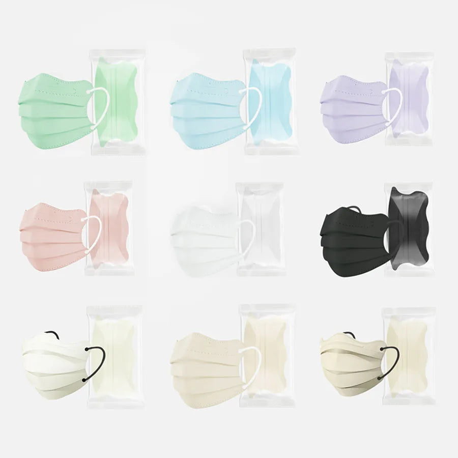 1-100pcs Disposable Face Mask Individually Wrapped 3 Layer Morandi Color Protective Anti Dust Face Cover Fashion Shape Design M