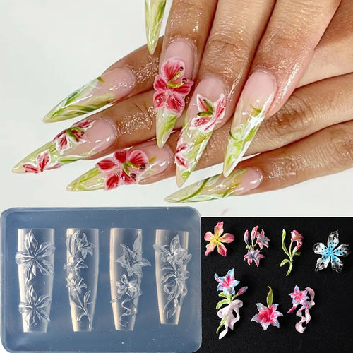 1pcs 3D Elegant Lily Nail Charms Mold Spring Summer Flower Nail Art Resin Silicone Mould Korean Stamping Plate For Beauty Tool