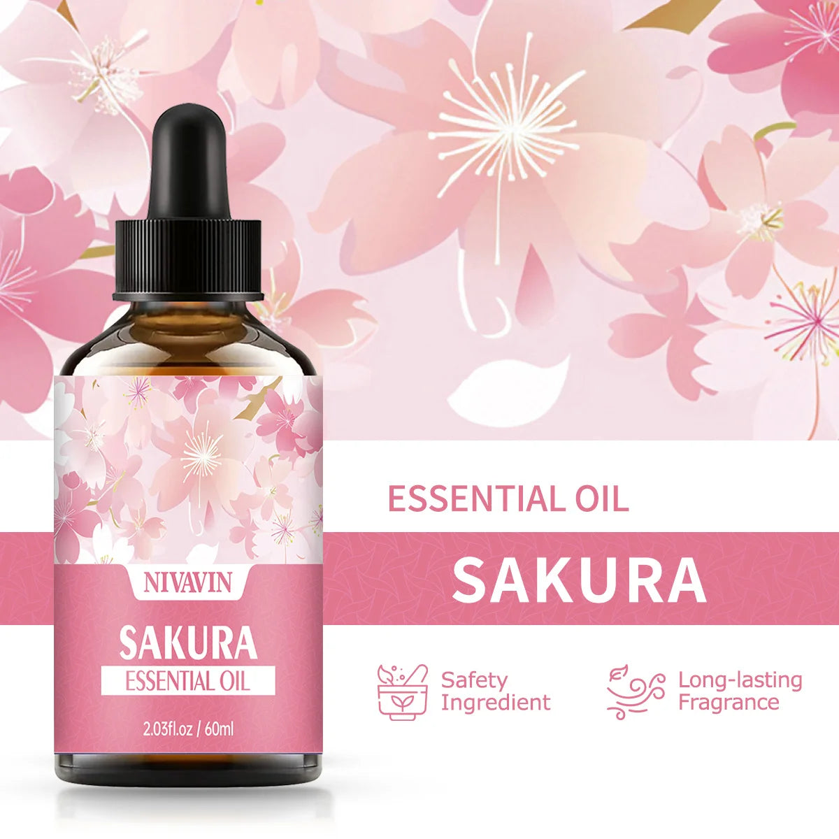 NIVAVIN 30ml/60ml/100ml Sakura Plant Extract Facial Skincare Essential Oil, Rich and Long-lasting Fragrance
